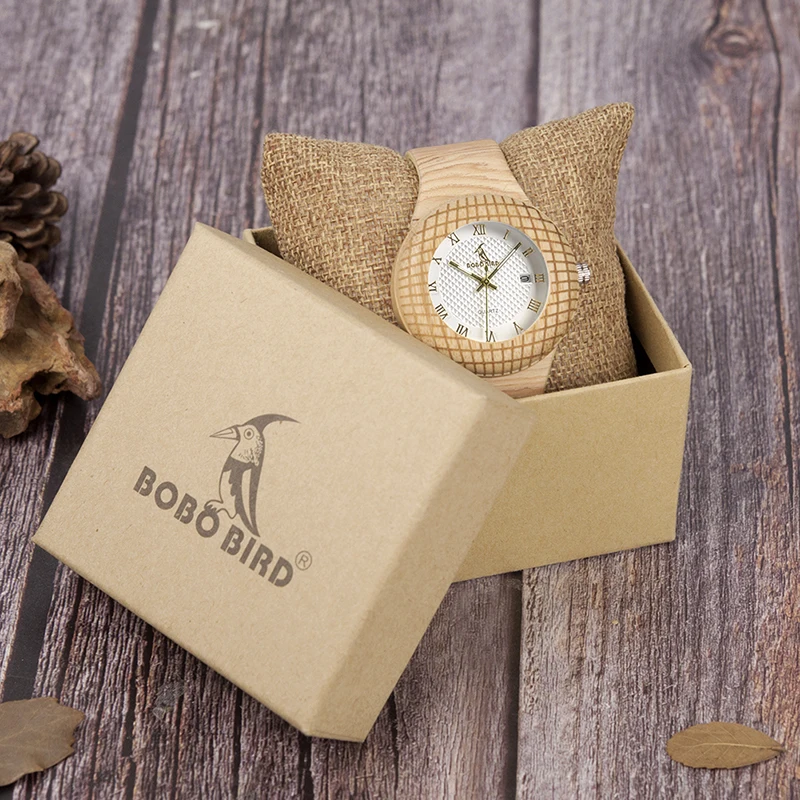 BOBO BIRD Luxury Men Watch Wood Nest Case Design Leather Band for Father's Day Gift Customized