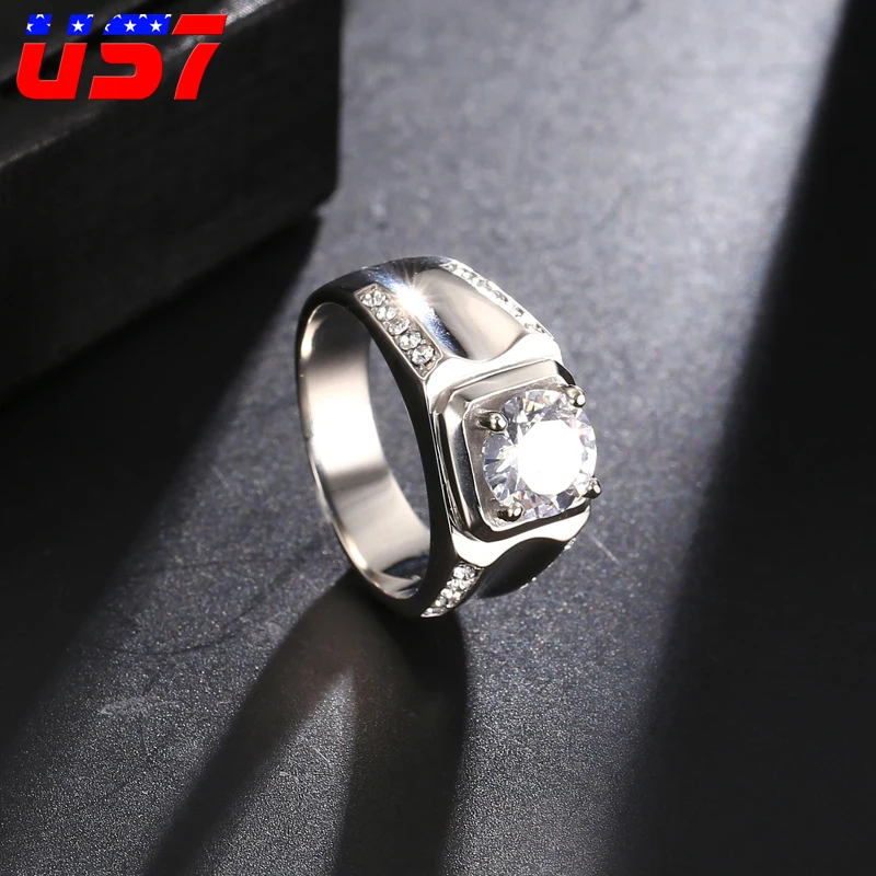 

US7 Male Genuine Austria Wedding Rings Stainless Steel AAA Crystal Finger Cubic Zirconia Ring For Men Women Sale Jewelry Gift