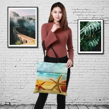 Краудейл, двухсторонняя Сумочка с рисунком морской звезды, женская большая сумка для покупок, модная женская льняная сумка на плечо, 43 см* 43 см