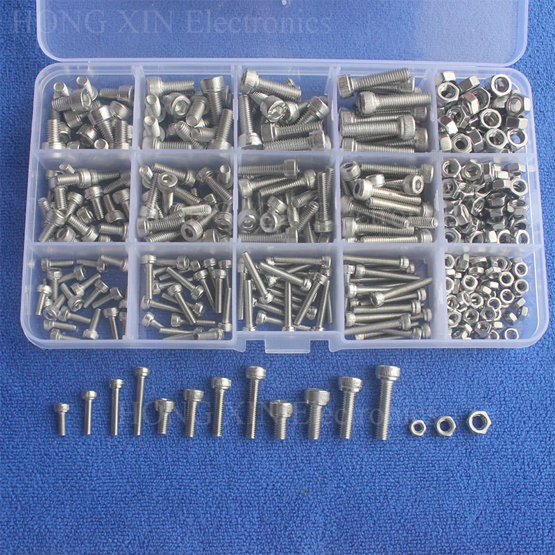

440pcs/set M3 M4 M5 Stainless Steel SS304 Hex Socket Cap Head Bolts Screws and Nuts Assortment Set Fastener Hardware
