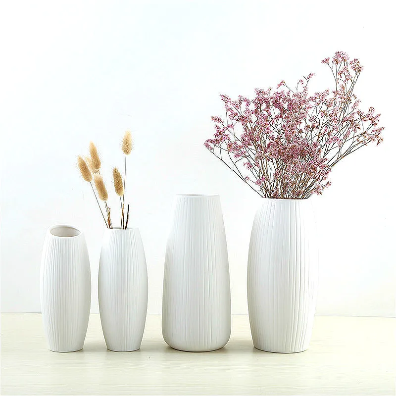 

Simple Flower Vase White Porcelain Vases for Home Decoration Ceramic Container Jars Living Room Tabletop Handmade Vase Crafts
