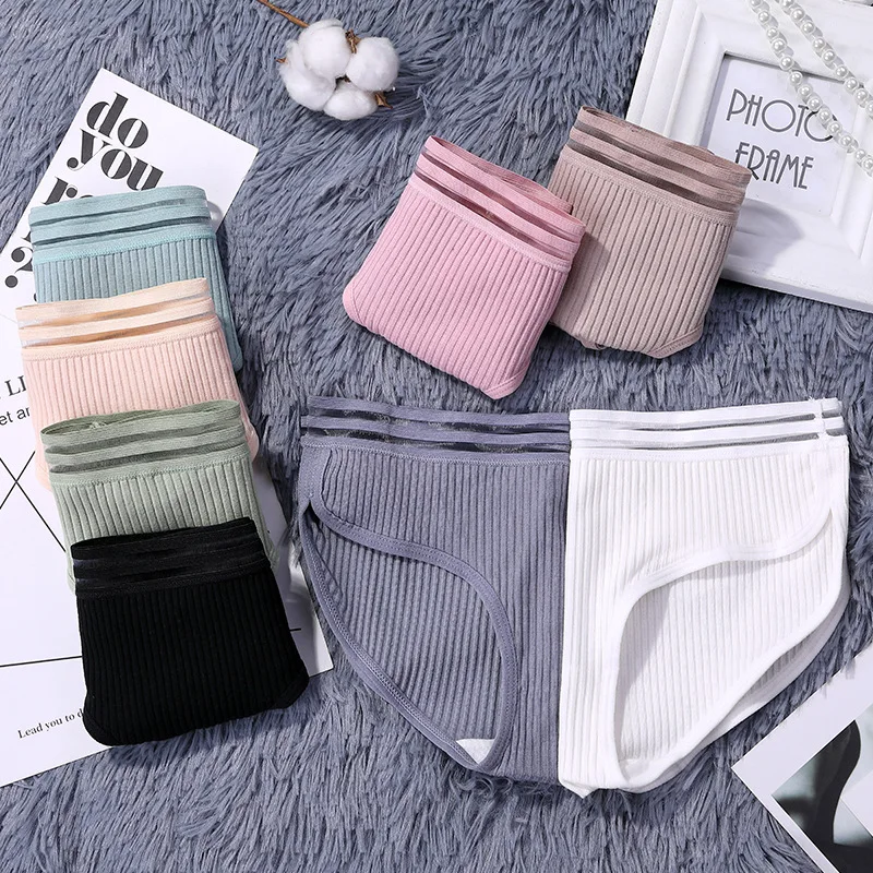 

2018 New Women Cotton Thread Underpanties Ladies Middle Rise Breathable Briefs Girls Fashion Solid Soft Lingerie Underwear