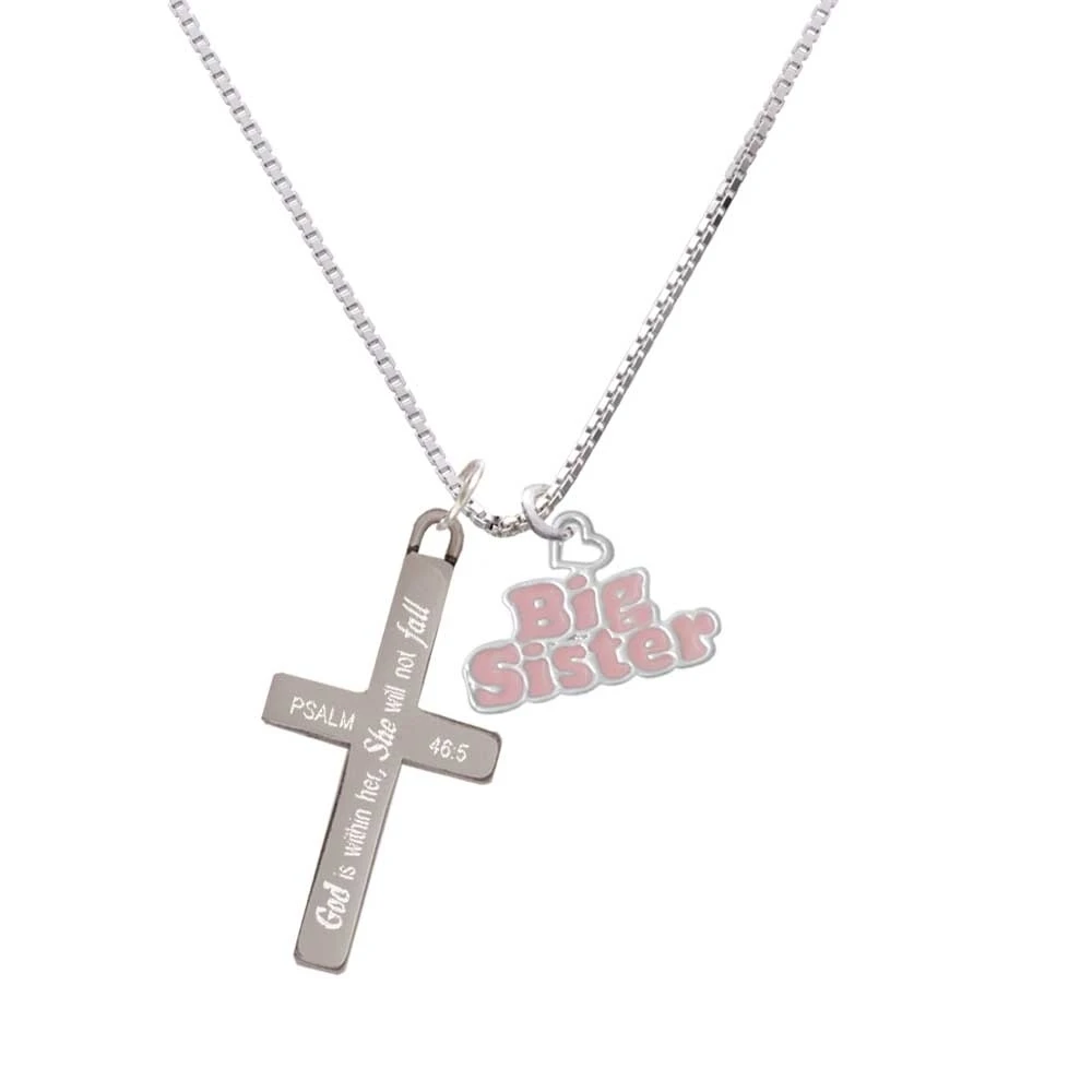 Pink ''Big Sister'' with Heart - She will not Fall - Cross Necklace