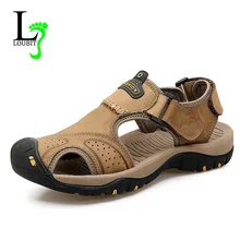 Для мужчин s Высокое качество нескользящие кожаные Мужские сандалии, обувь тапочки летние носимых обувь модные Для мужчин обувь большого размера 38-46