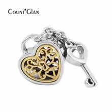 Authentic 925 Sterling Silver Jewelry Gold Heart Key Fashion Charms Beads Fits European Women Bracelets