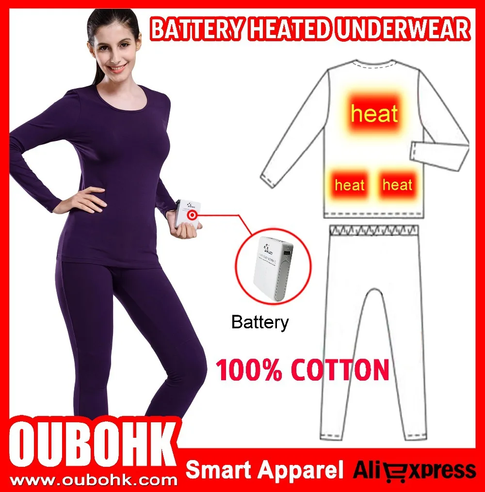 New Women's Battery Heated Underwear Thermal Underwear Sets Cotton Long
