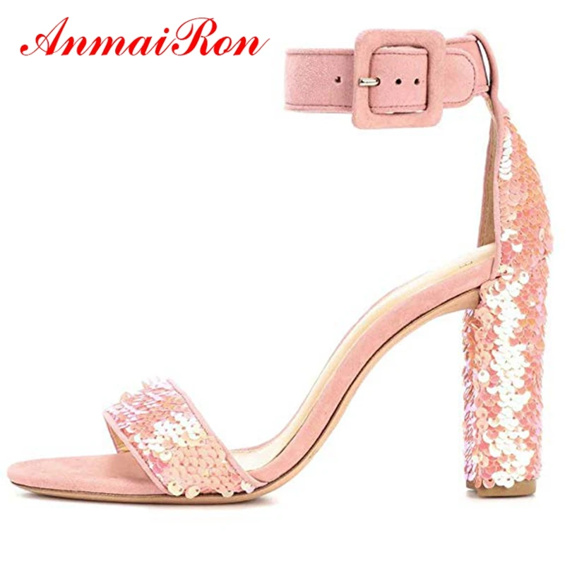 

ANMAIRON Split Leather Basic Casual High Heels Sandals Women Summer Fashion Zapatos De Mujer Shoes Woman Size 35-45 LY1212