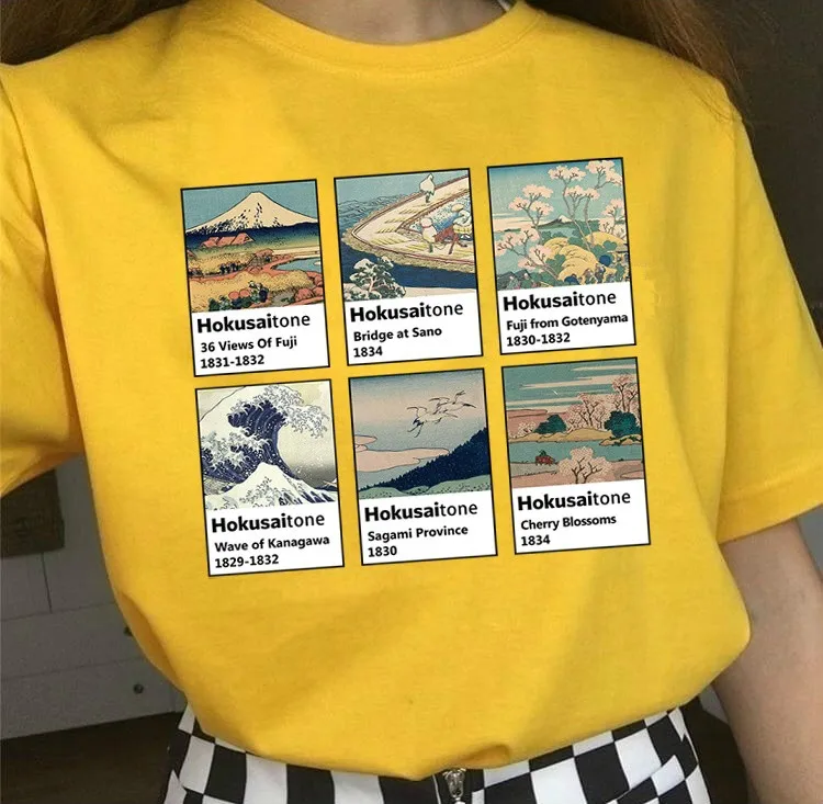

kuakuayu HJN Katsushika Hokusai Painting T Shirt Japanese Vintage Style 3D Printed Tees Funny Cotton Tops