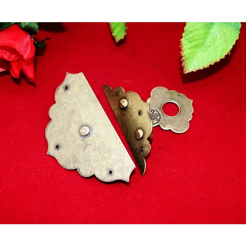 Antique Chinese Furniture Brass Pattern Carved Lock Hasp Jewelry Wooden Box Locking Buckle Hasp Lock Latch,75*64mm,1 Set