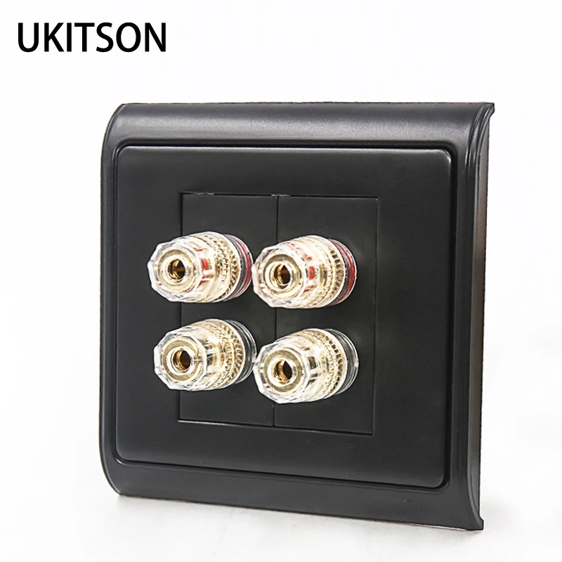 4 Ports Hifi Speaker Connector Faceplate 86x86mm Black Color Acoustic