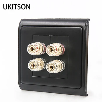 

4 Ports Hifi Speaker Connector Faceplate 86x86mm Black Color Acoustic Wall Panel