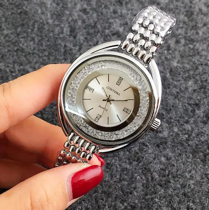 Reloj mujer, серебряные женские часы, роскошные модные брендовые ЖЕНСКИЕ НАРЯДНЫЕ часы, кварцевые наручные часы из сплава для девушек, женские часы с кристаллами - Цвет: Серебристый