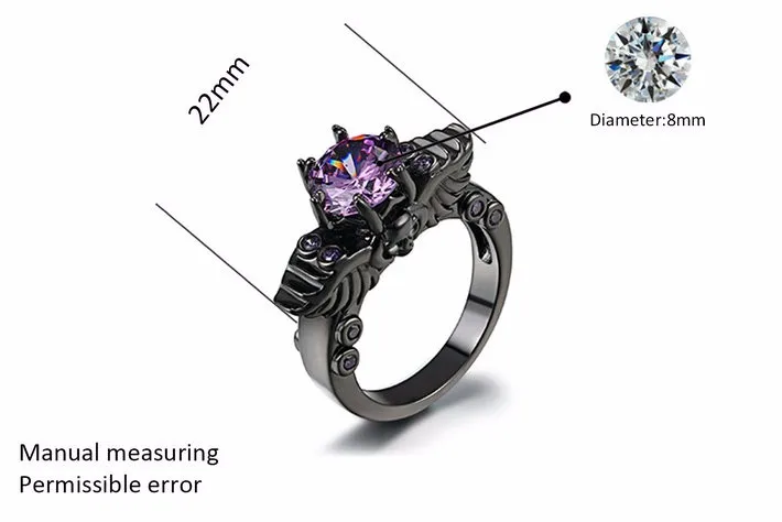 Новинка, Винтажное кольцо в форме черепа черного и золотого цвета для мужчин и женщин, фиолетовое Фианит, фианит, модное ювелирное изделие, R623, рождественский подарок