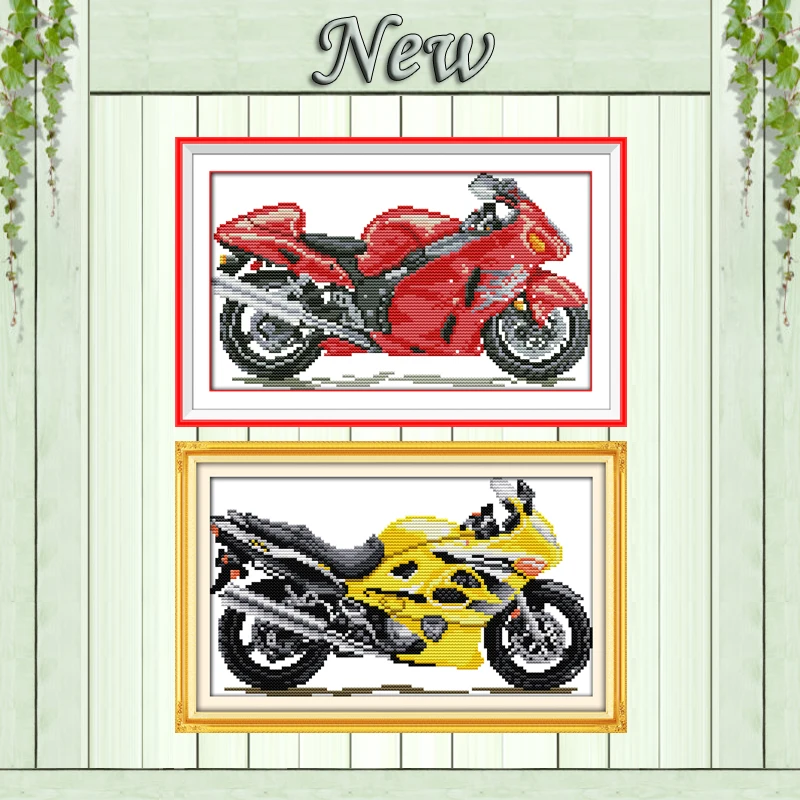 Красные мотоциклетные желтые картины для домашнего декора напечатанные на холсте DMC 11CT 14CT наборы вышивки крестиком наборы для рукоделия