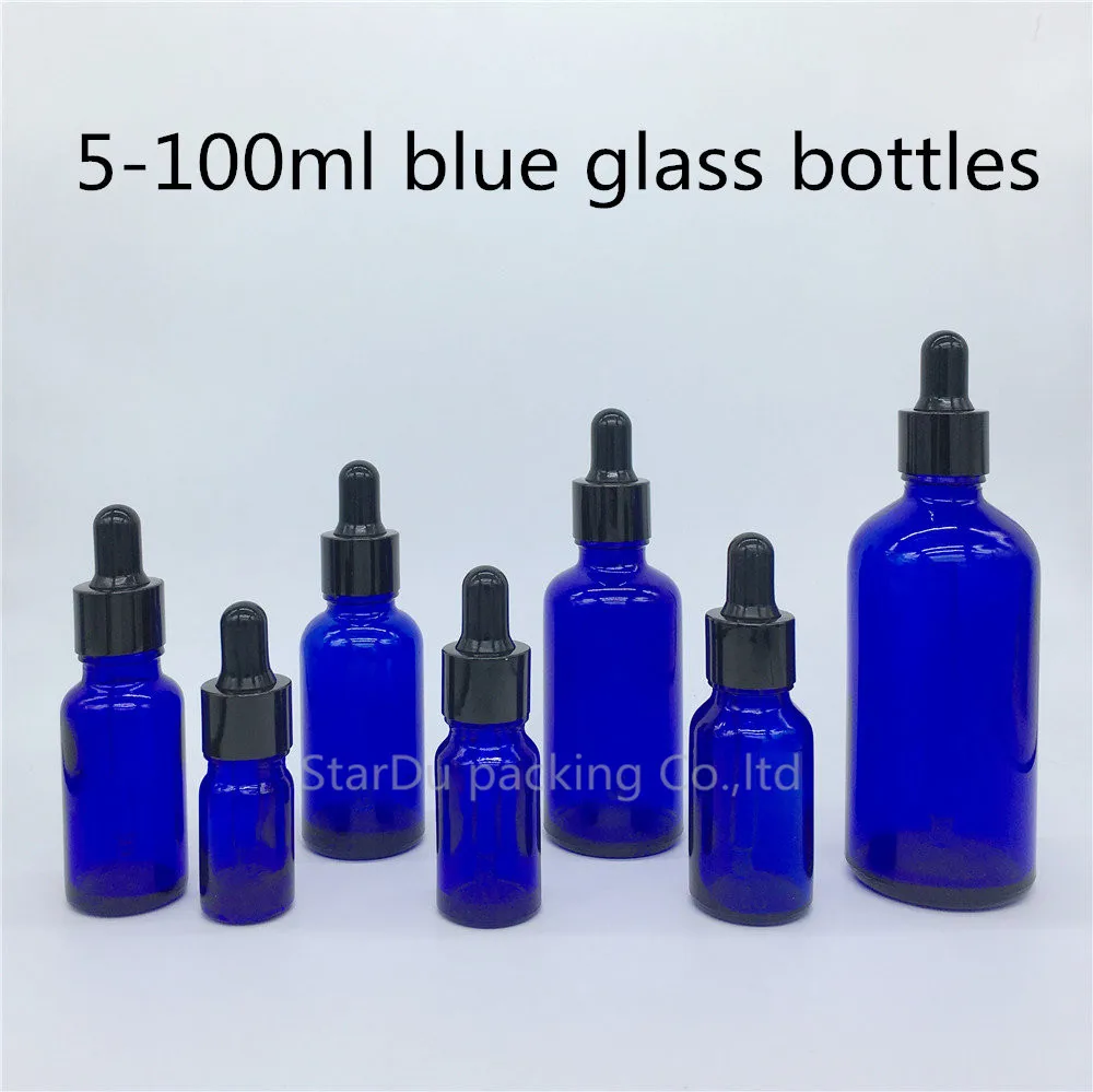 

5ml 10ml,15ml,20ml,30ML,50ml,100ml Blue Glass Bottle With Black Dropper Essential Oil Bottle , Blue Perfume Bottles 300pcs