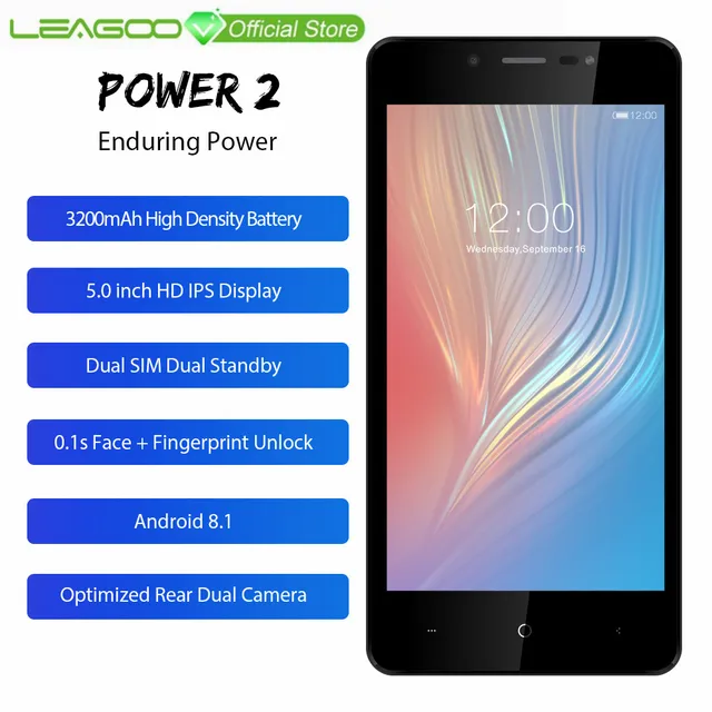 Оригинальный LEAGOO питания 2 смартфон 5,0 "HD Android 8,1 mt6580a четыре ядра Оперативная память 2 ГБ Встроенная память 16 ГБ двойной отпечаток пальца камеры мобильный телефон 3G