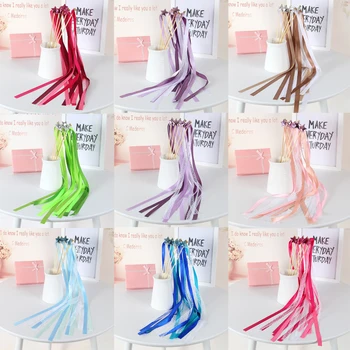 

20pc/lot Happy Birthday Women Wedding Party Decorate Magic Ribbon Stick Star Fairy Wand With Bell Kids Girls Favors Events Gifts