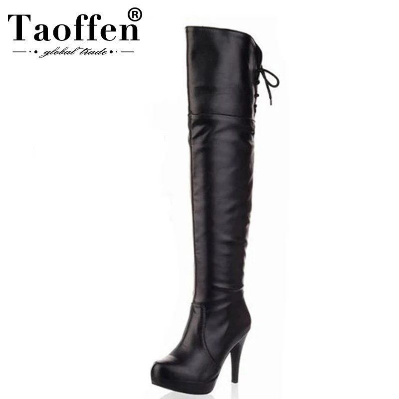 

TAOFFEN Free shipping knee boots women fashion long boot winter footwear flat shoes sexy snow warm P8280 EUR size 33-43