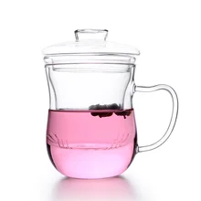 Прозрачная стеклянная чайная чашка с фильтром и красивой крышкой, ручная выдувная боросиликатная офисная кружка