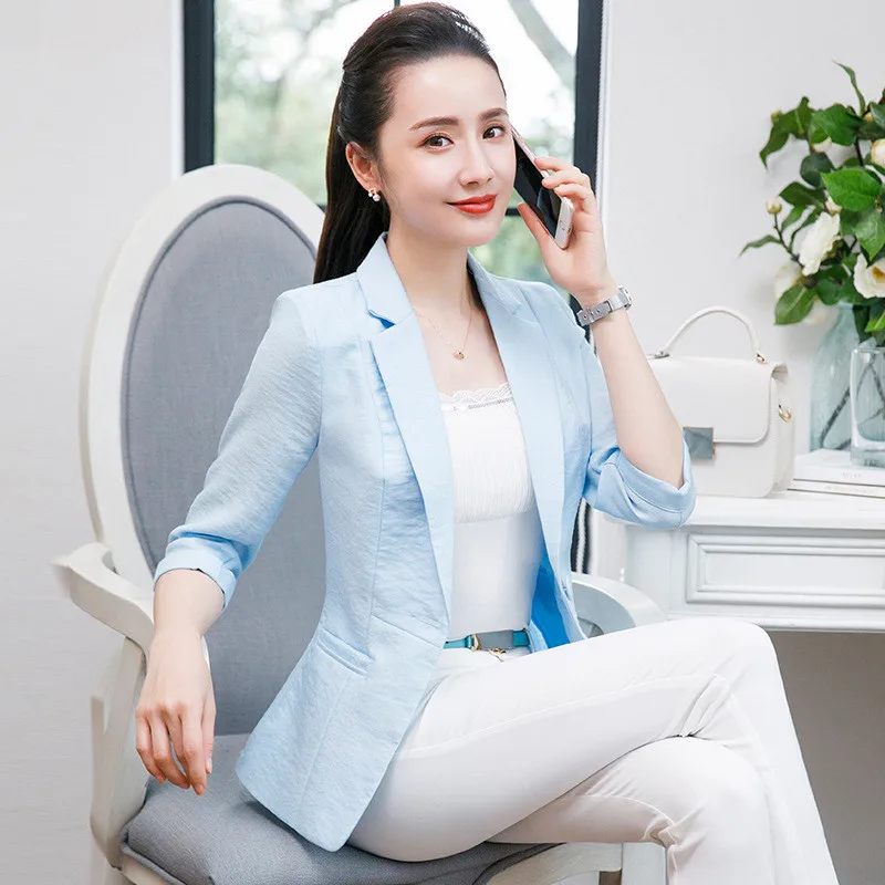 2018 Spring Autumn Ladies Blazer Jacket Simple Button Slim