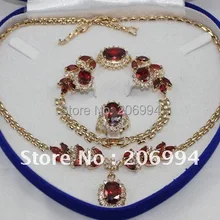 Новое поступление красный циркон ожерелье со стразами кулон браслет кольцо Модный комплект ювелирных изделий#22