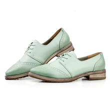 British Retro Genuine Leather Oxfords Shoes For font b Women b font Flats Lace Up Punch