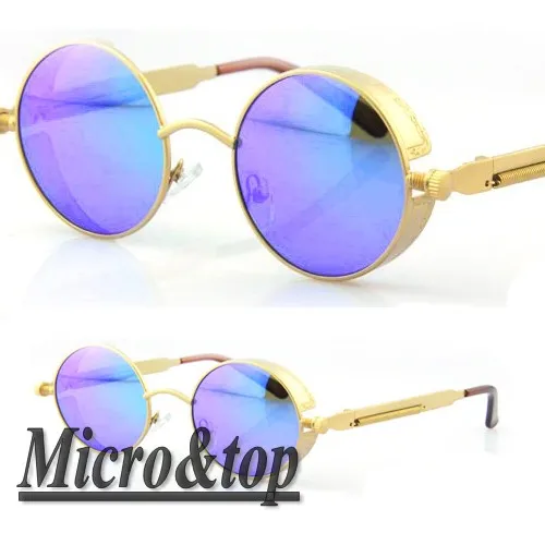 New 2014 Free Shipping Designer Inspired Punk Steampunk Claasic Vintage Retro Round Sunglasses Polarized |