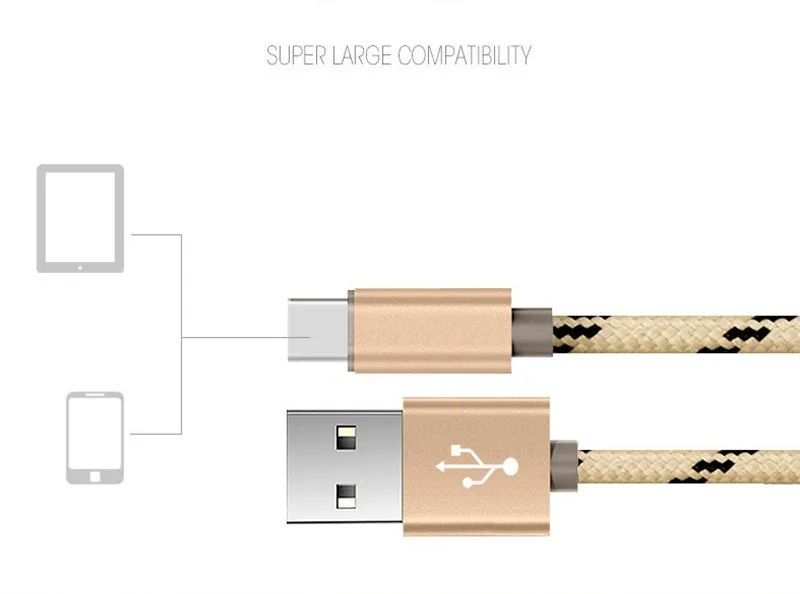 Нейлоновый плетеный кабель Тип usb C кабель, металл, Тип usb-c кабель 1 м телефон зарядное устройство, автомобильное зарядное устройство Макс 2.1A тока Кабель-Переходник USB C на USB кабель 1 м USB2.0