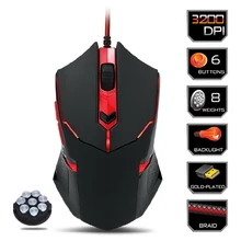 USB Wired Gaming Mouse 3200DPI Adjustable Optical 6 Buttons Mouse Gamer for PC Notebook Laptop Steelseries Games with 8 Weights