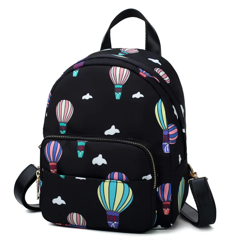 Женские Водонепроницаемые нейлоновые рюкзаки с принтом, сумки для книг для девочек-подростков, школьная сумка, женский рюкзак для путешествий, Mochila Feminina - Цвет: Black