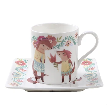 

2018 Cartoon Fox Animals Cups Ceramic Coffee Mugs with Saucer Milk Mug with Tray Tea Cup Thermos water Bottle Best Lovers Gift