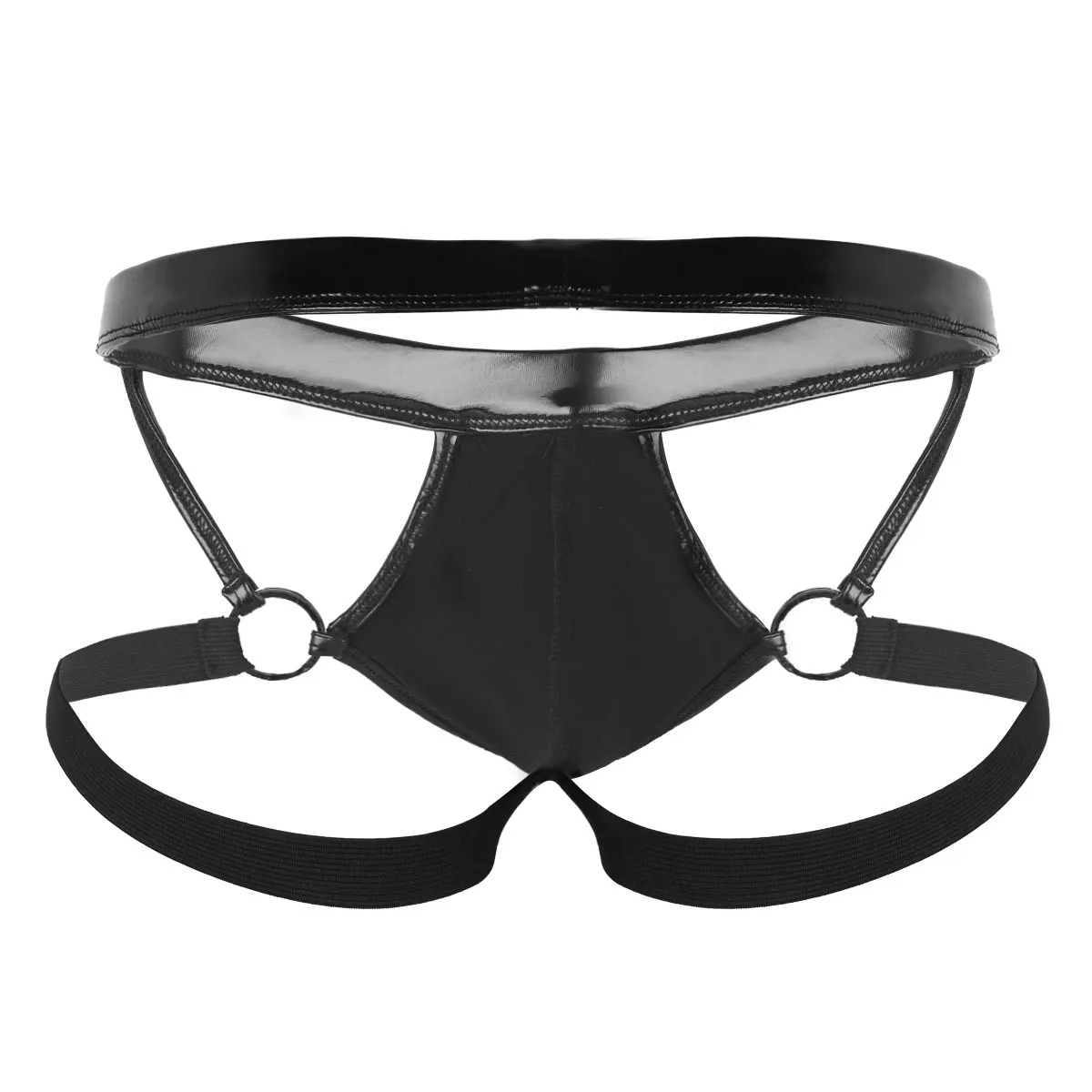 Мужские стринги Jockstrap сексуальные из лакированной кожи с открытой пяткой и