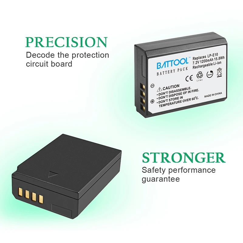 BATTOOL 1200 мА/ч, LP E10 LP-E10 Li-Ion Батарея + LCD Dual charger для Canon Rebel T3 T5 T6 EOS 1100D поцелуй X70 поцелуй X50