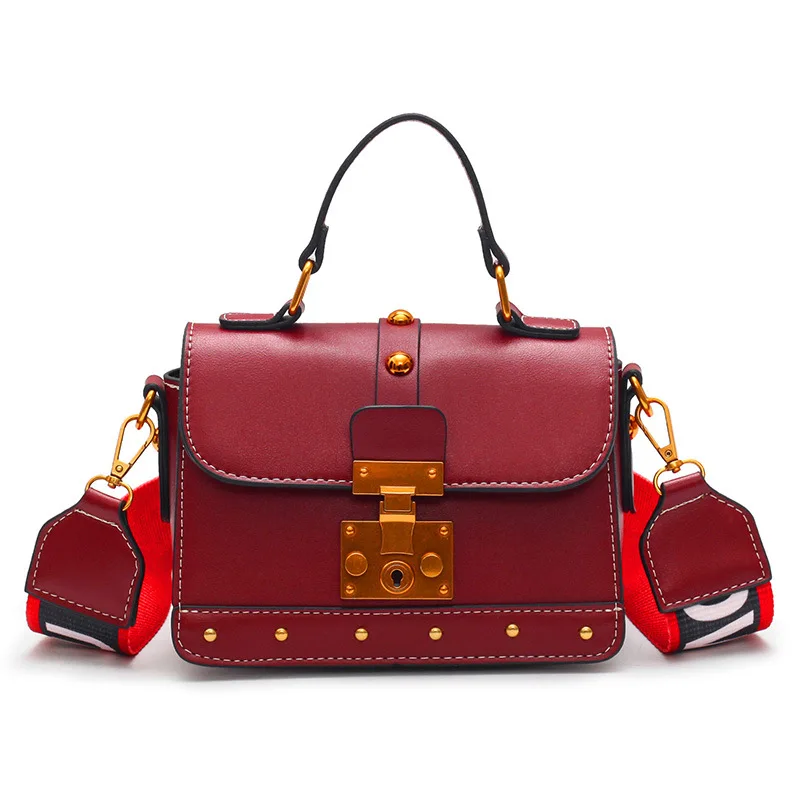 Women Vintage Leather Handbag Small Rivets Flap Shoulder Bag Colorful Wide Strap Crossbody Bag for Girls Green Brown Black Purse  (3)