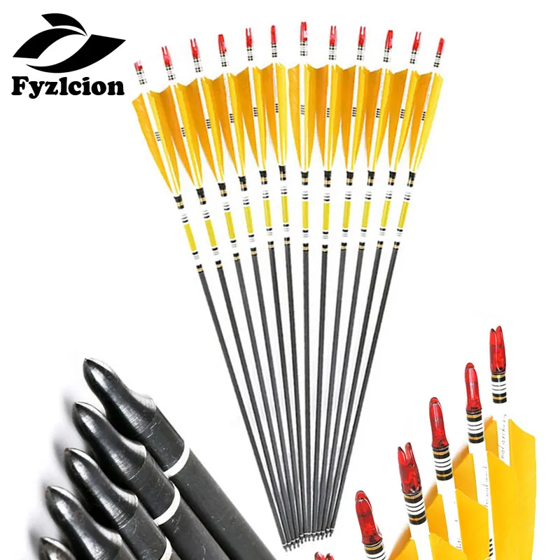 

Hunting Archery Crossbow 80cm Length Carbon Arrows Bolts Yellow Turkey feather for 20-50lbs Compound bow
