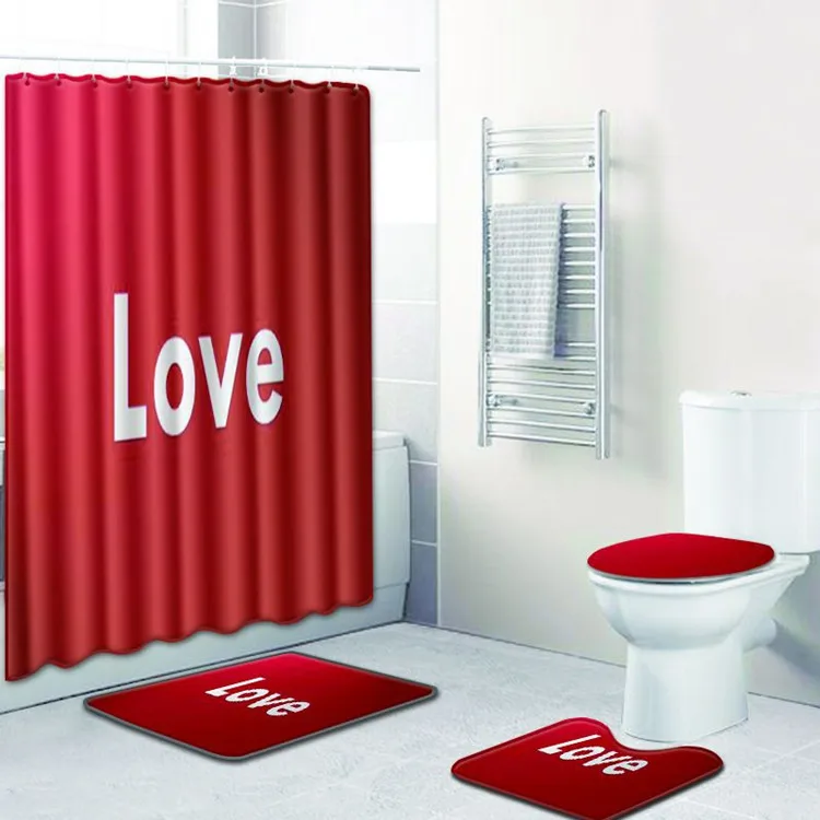 4 шт., набор ковриков для ванной комнаты с надписью Love Red Banyo Paspas, коврики для ванной, Нескользящие, Tapis Salle De Bain Alfombra Bano