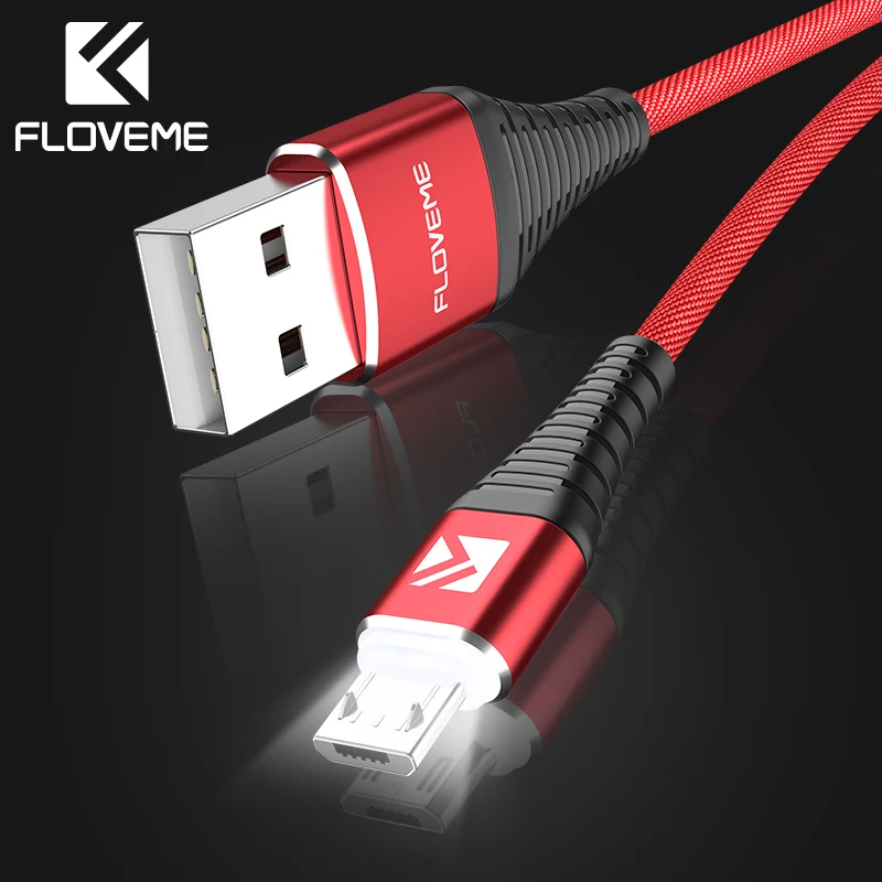 Светодиодный Micro USB кабель FLOVEME для Xiaomi Redmi Note 4X 2A, быстрое зарядное устройство, кабель синхронизации данных для samsung S7 S6 Edge, huawei, зарядный кабель