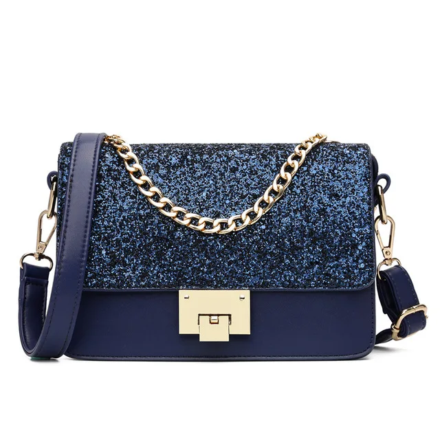 

BOLIYAE New Sequin Bag For Women Fashion Shoulder Bag Small Chain Messenger Crossbody Bag Leather Crossbody Flap Bag
