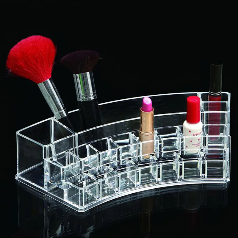 

Acrylic Makeup Organizer Lipstick Nail Polish Clear Plastic Cosmetic Eyebrow Pencil Display Shelf Eyeliner Mascara Storage Box