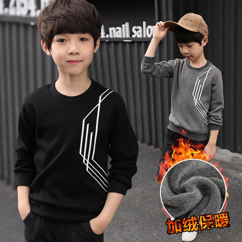 

Baby Boy Long Sleeve Tops Bottoming Shirts Plus Velvet Thicken T Shirt 2018 Teemager Winter Warm Sweatshirt 7 8 9 10 11 12 14 15