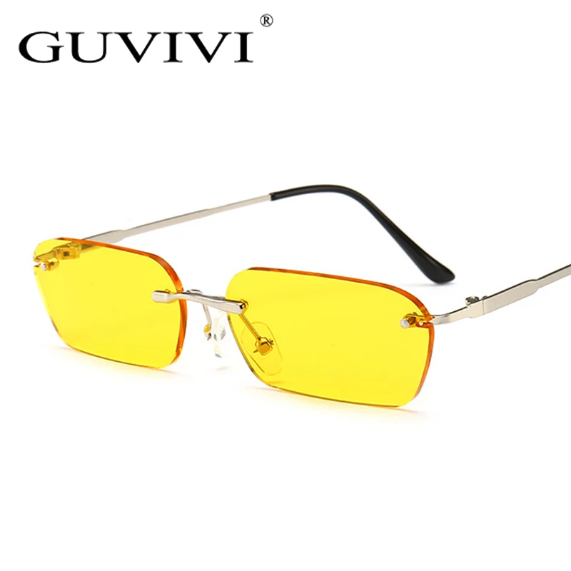 Брендовые солнцезащитные очки Retangle женские Желтые Черные безрамочное зеркало солнцезащитные очки ретро с прозрачными линзами для мужчин женские цветные очки - Цвет линз: 2