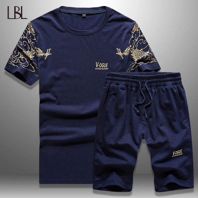 LBL Mens Short Sets Summer Men Sweat Suits O Neck T Shirts + Shorts Set ...