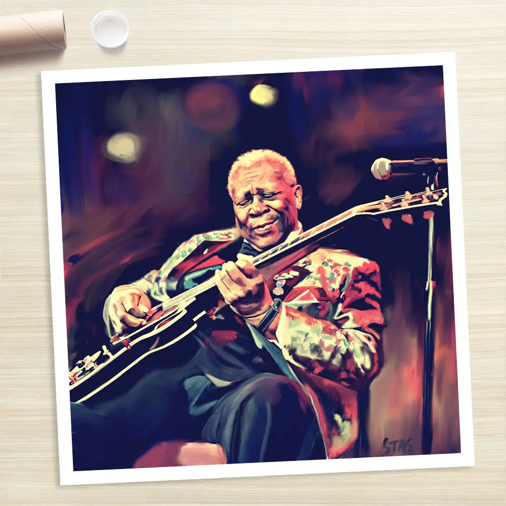 100% ручная масляная живопись работа BB KING блюз гитара реальная Доставка|Рисование