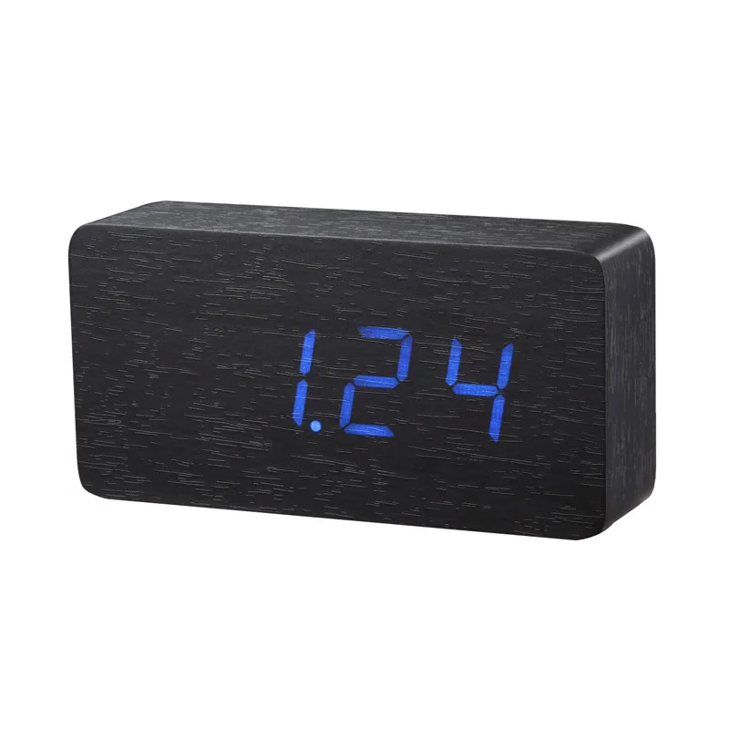 JINSUN светодиодный деревянный бортовой сигнал Заводной термометр цифровые настольные часы голосовой активированный KSW105