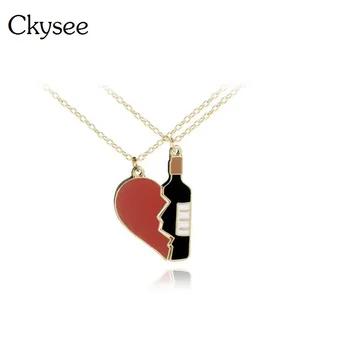 

Ckysee 2Pcs 2019 Half Love Heart Wine Bottle Pendant Necklaces Best Friends BFF Friendship Necklace For Couple Lovers Jewelry