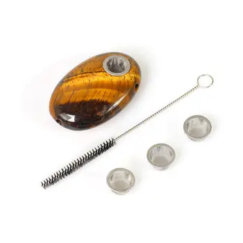 

Palm Tumbled Tiger-Eye Stone Natural Crystal Smoking Pipe Portable Tobacco Wand