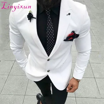

Linyixun White Slim Fit Mens Suits 2 Piece Man Jacket Black Pants Peaked Lapel Wedding Groom Tuxedos for Prom Party Suit