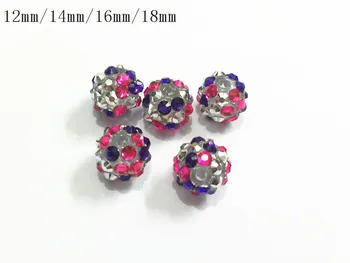 

(Choose Size First) 12mm/14mm/16mm/18mm Hotpink/Purple/Silvery Mixed Resin Rhinestone Beads