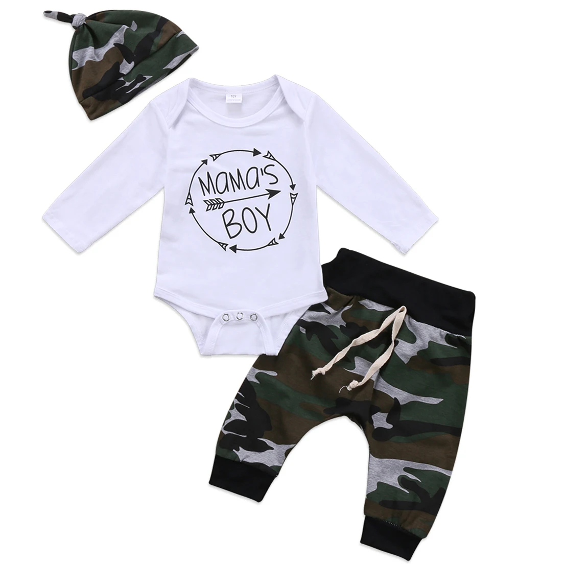 Brand New 3Pcs Set Newborn Toddler Infant Baby Boy Long Sleeve Tops Romper Camouflage Pants Hat 3Pcs Kids Outfits Clothes