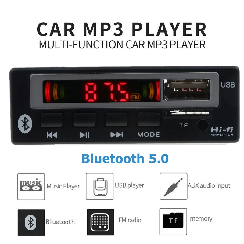 

5V 12V Bluetooth V5.0 MP3 Player Wireless Receiver Mp3 Decoder Board Car FM Radio Module TF USB 3.5mm AUX Audio Adapter